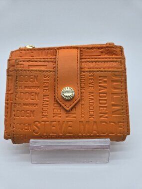 Steve Madden Orange Embossed Card Case Wallet Coin Pouch Pre-Loved